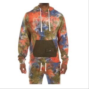 Akoo Habuka Tie Dye Hoodie Sweatshirt Orange‎ Multi Small